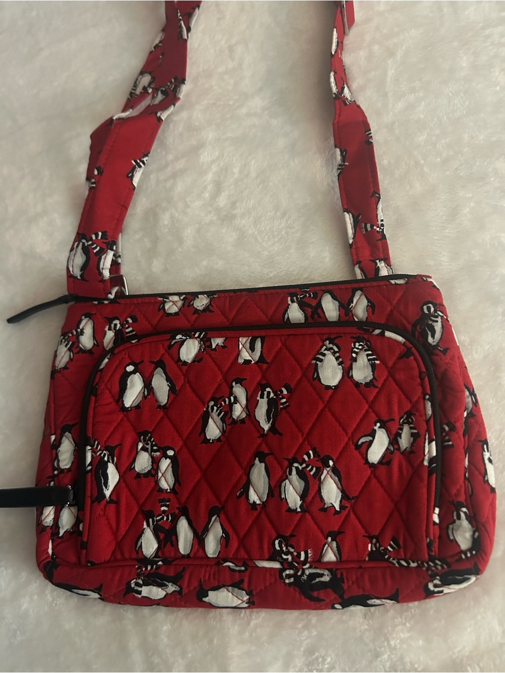 Vera Bradley Red Quilted Penguin Crossbody Bag